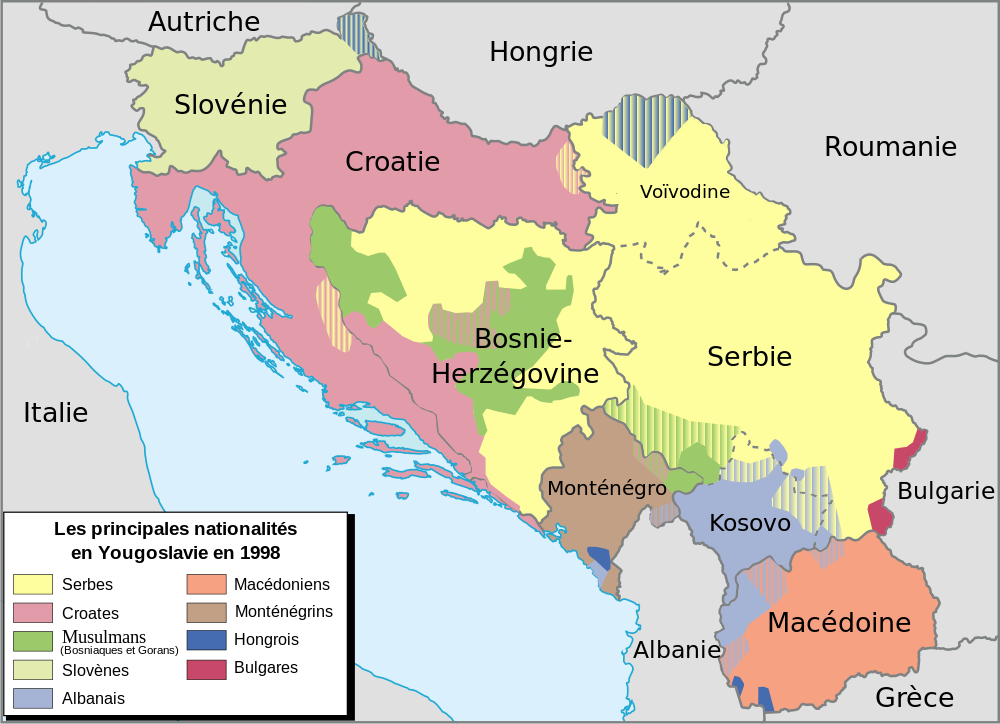 Carte de l'ex-Yougoslavie et de ses nationalités