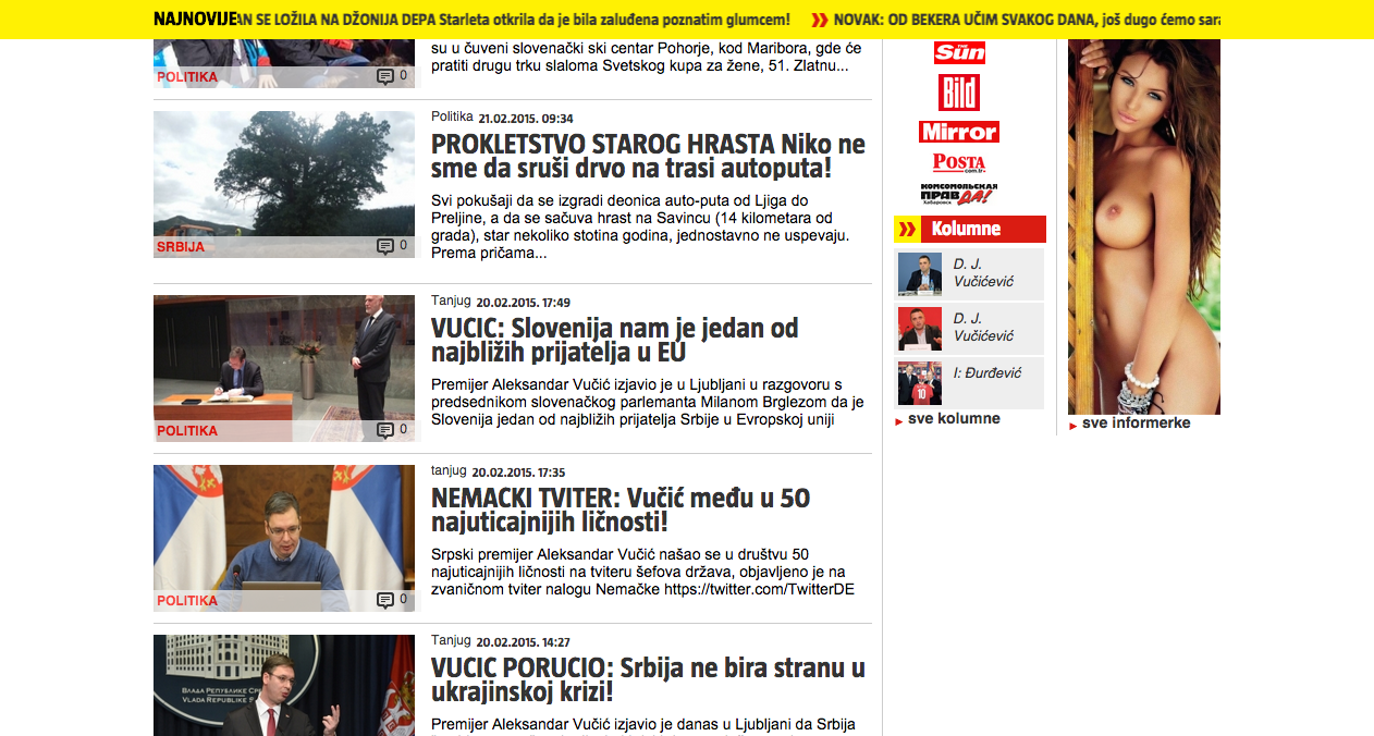 Le tabloïd Informer et sa version en ligne sont à la pointe de la propagande pro-Vucic
